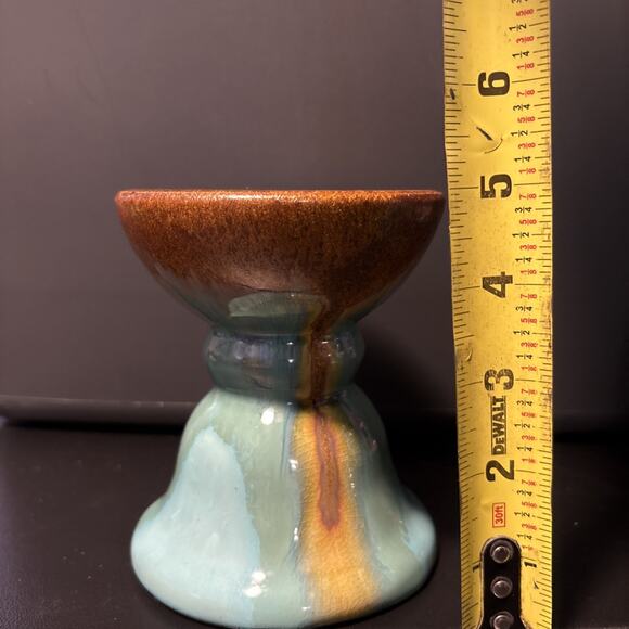 Set Of Three Ceramic Turquoise And Brown Glaze Candle Holders - Picture 3 of 16